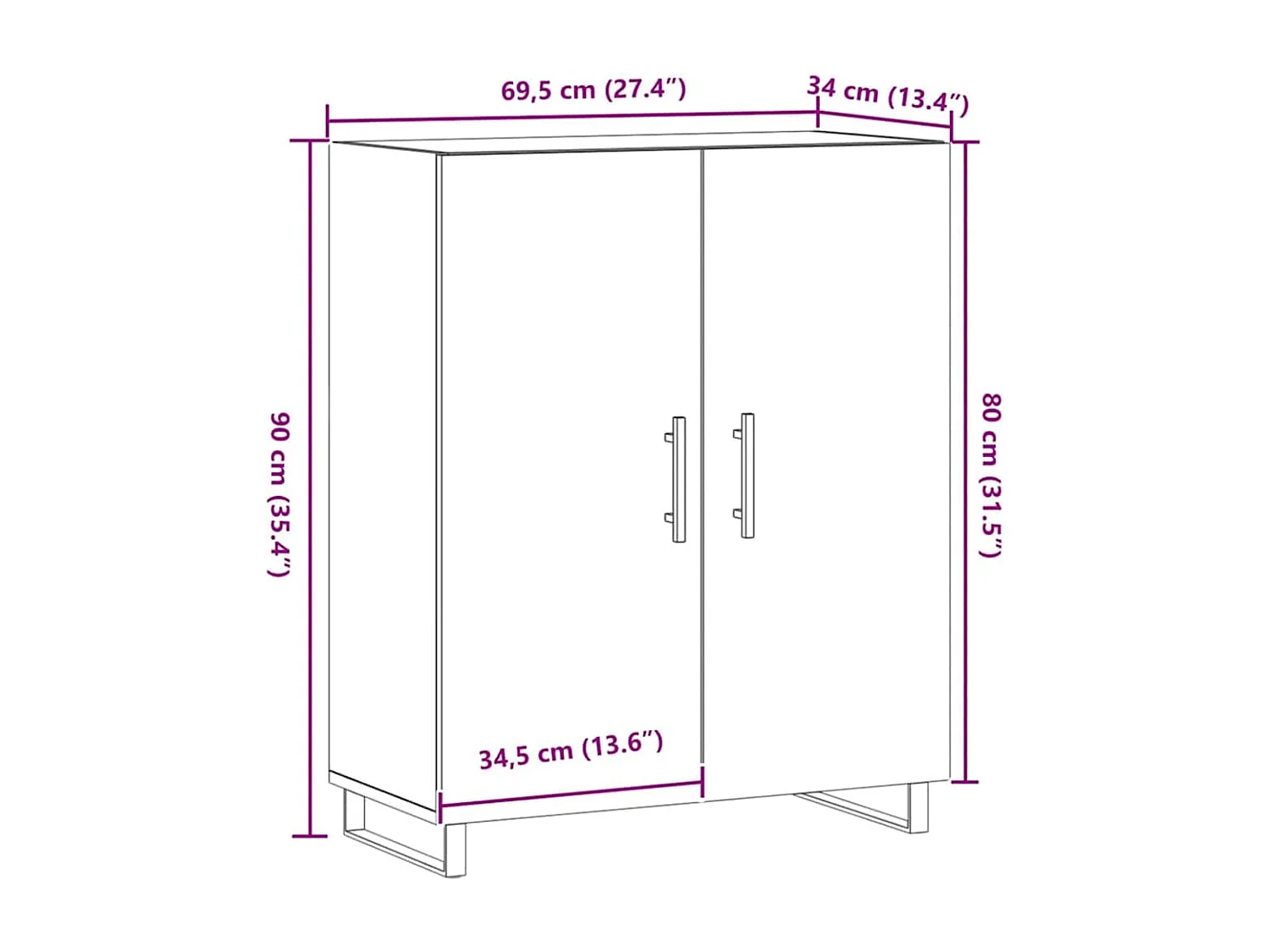 Buffet chêne artisanal 69,5x34x90 cm bois d'ingénierie