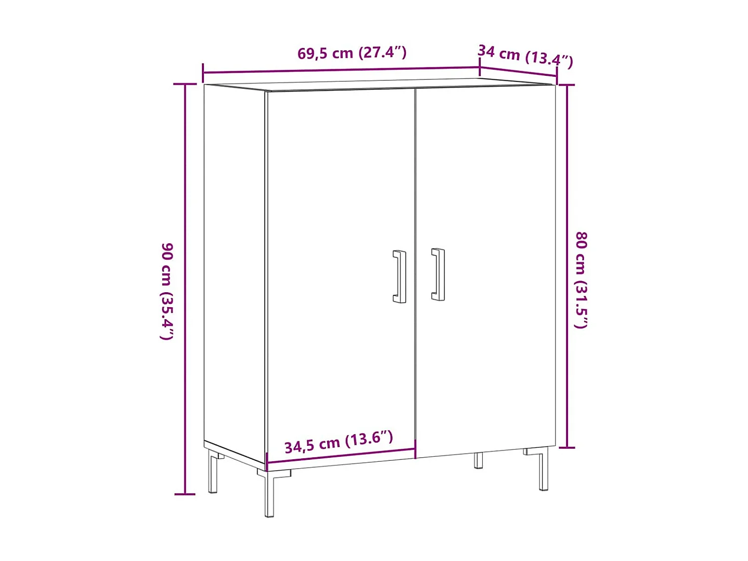 Buffet chêne artisanal 69,5x34x90 cm bois d'ingénierie