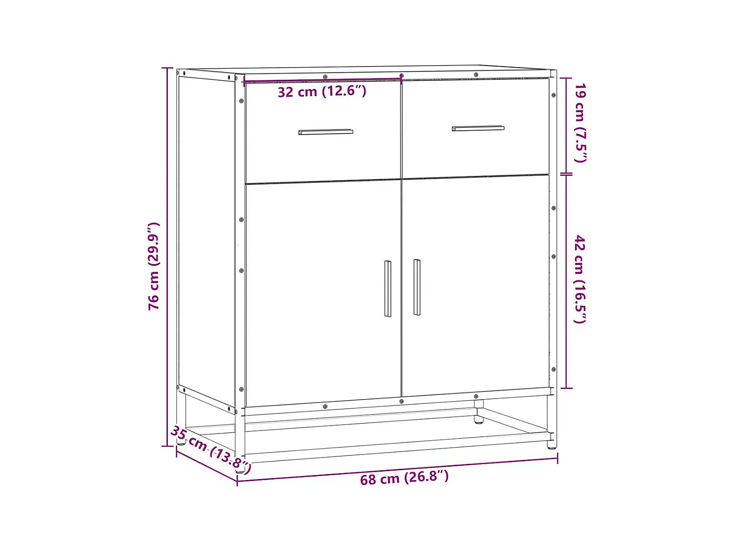 Dressoir 68x35x76 cm bewerkt hout zwart