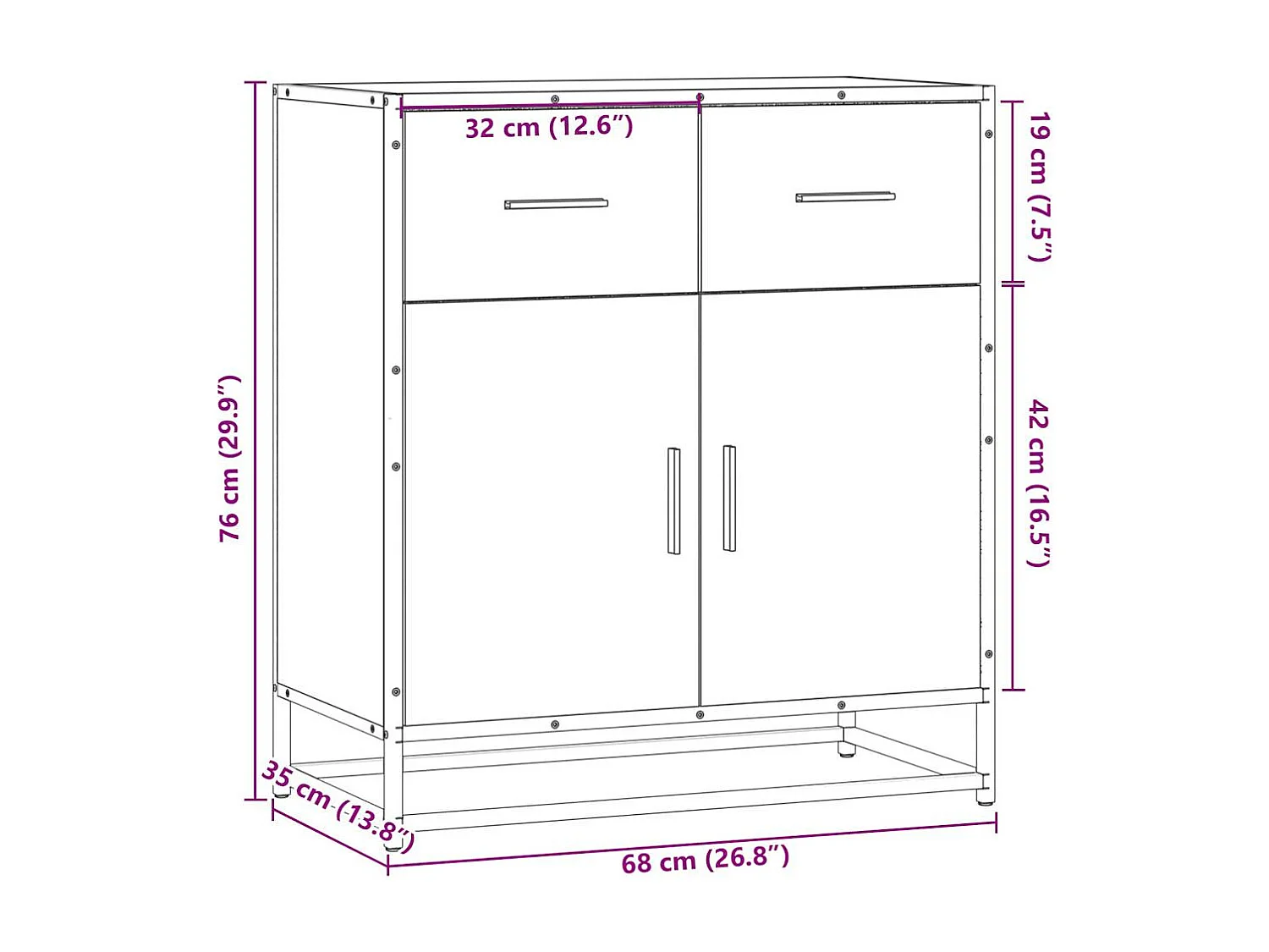 Buffet noir 68x35x76 cm bois d'ingénierie