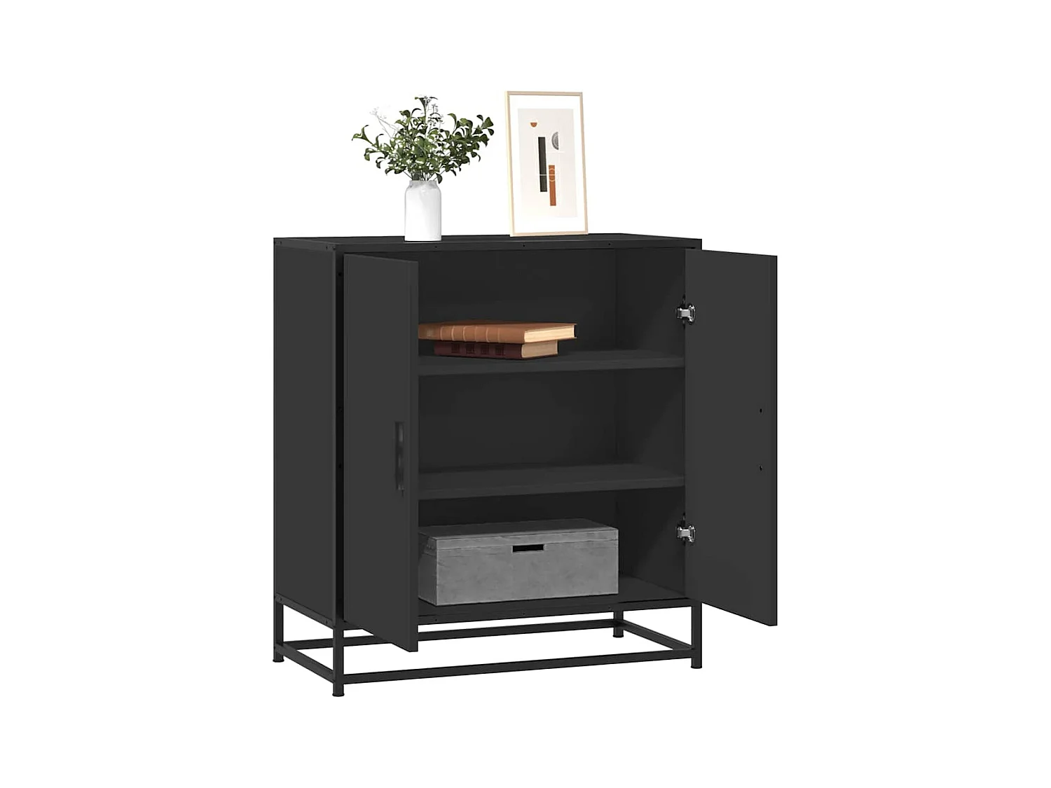 Buffet noir 68x35x76 cm bois d'ingénierie et métal