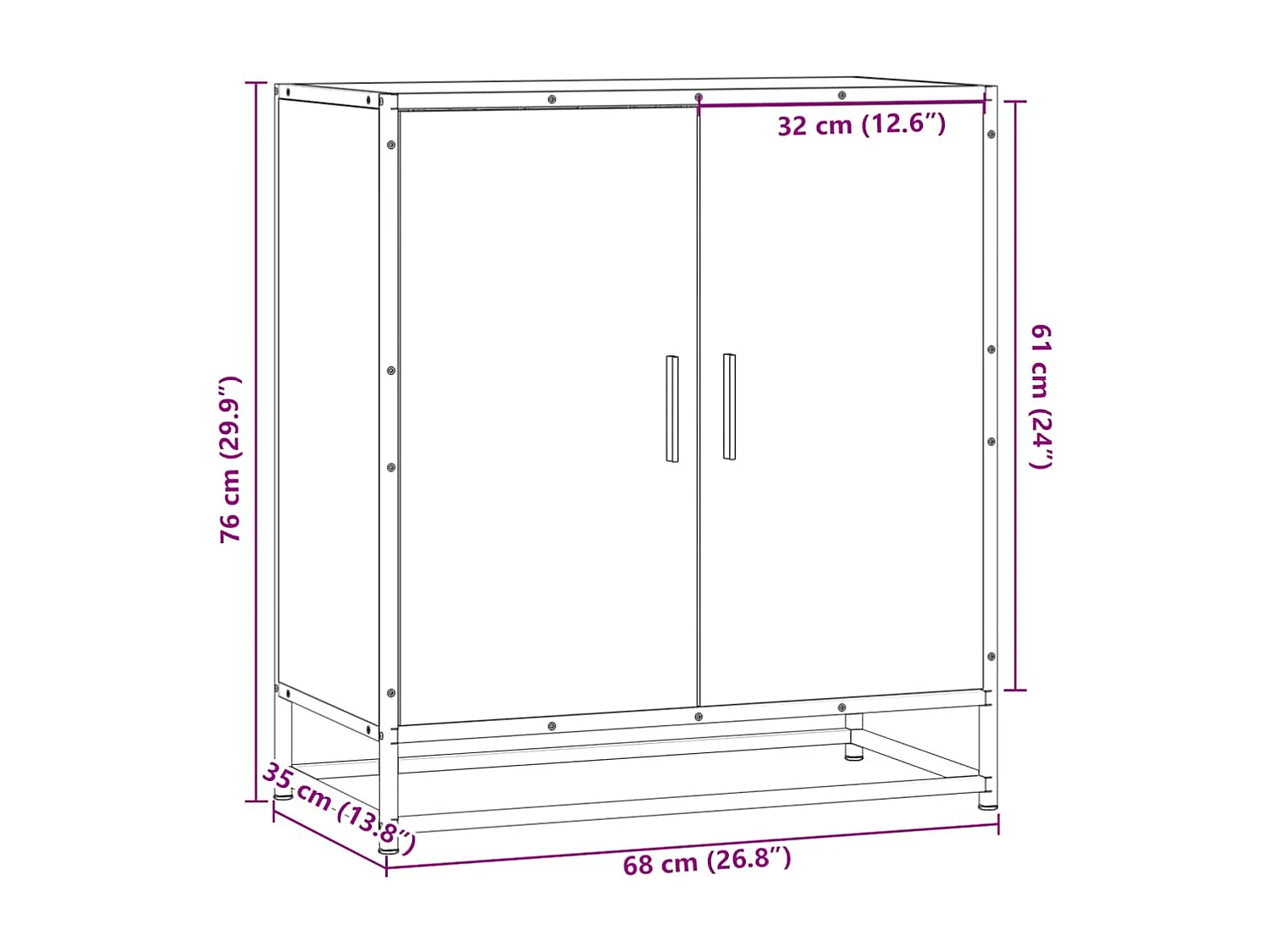 Aparador 68x35x76 cm derivados de madeira/metal preto