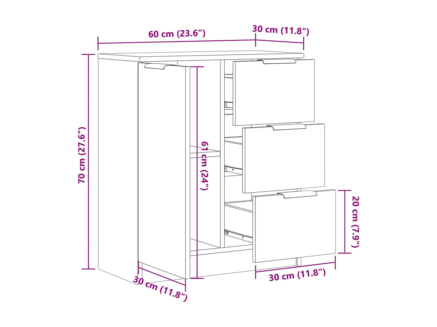 Dressoir 60x30x70 cm bewerkt hout artisan eikenkleurig