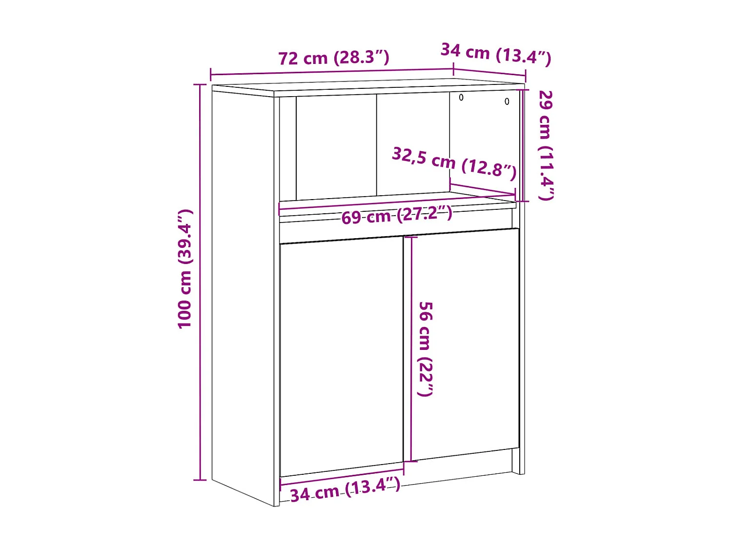 Buffet avec LED noir 72x34x100 cm bois d'ingénierie