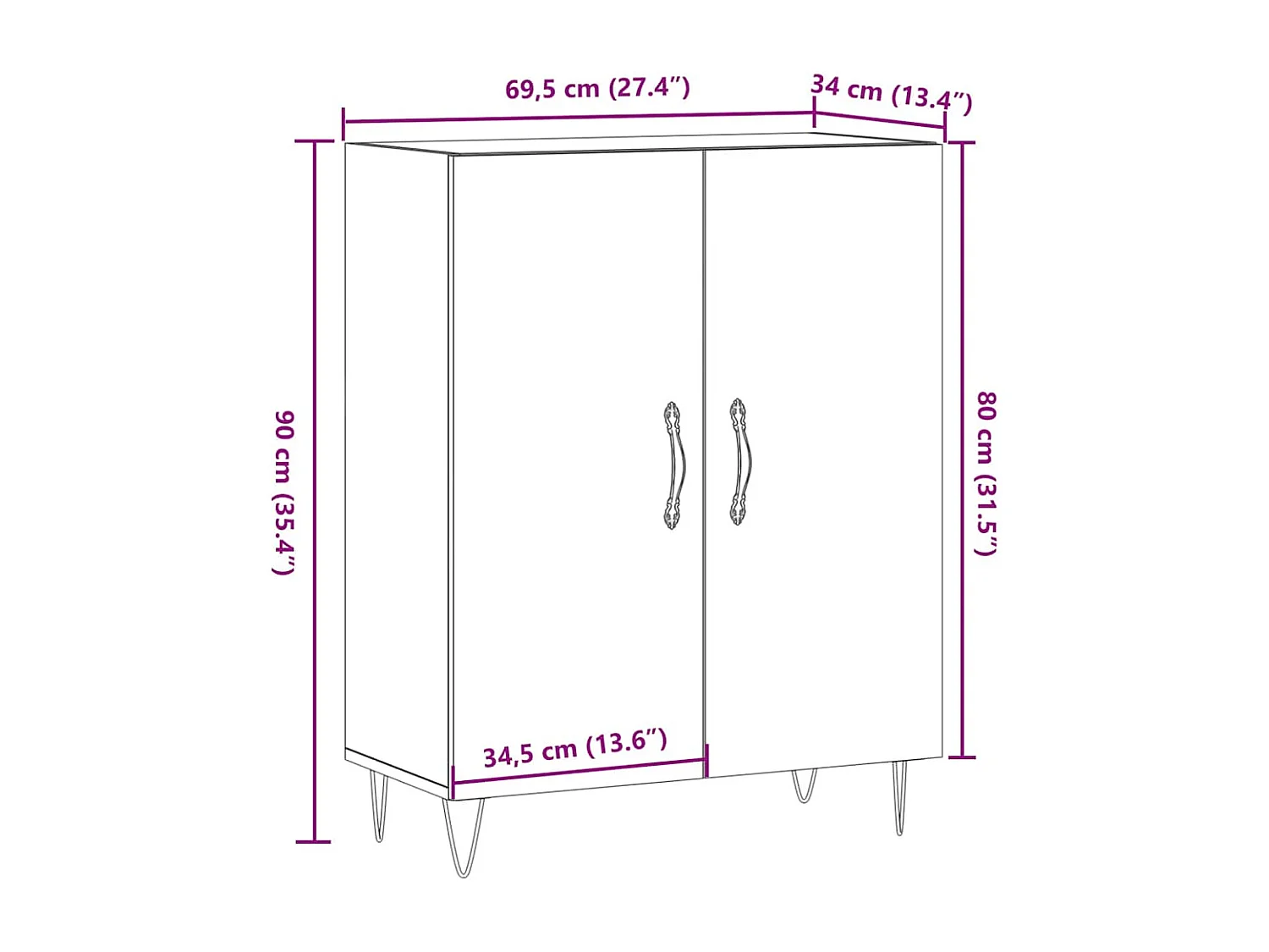 Credenza Legno Antico 69,5x34x90 cm in Legno Multistrato