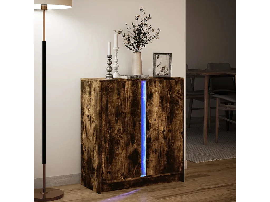 Credenza con LED Rovere Fumo 77x34x85 cm in Legno Multistrato