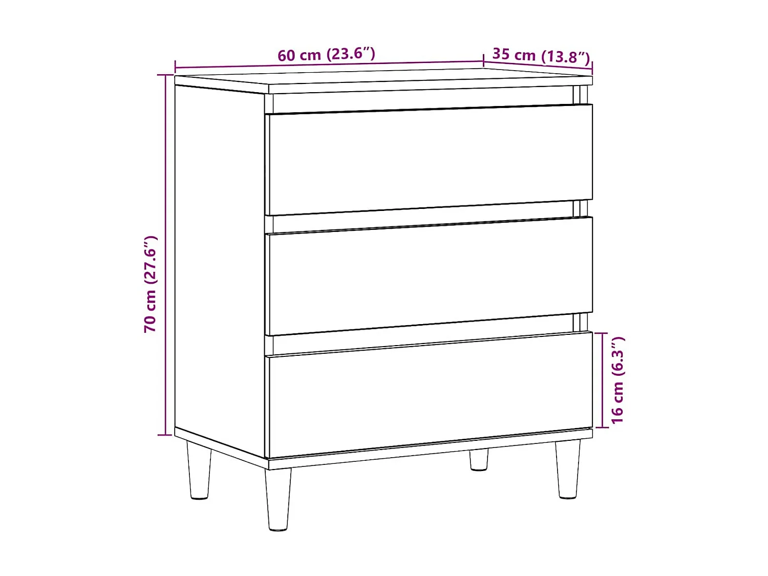 Buffet chêne artisanal 60x35x70 cm bois d'ingénierie