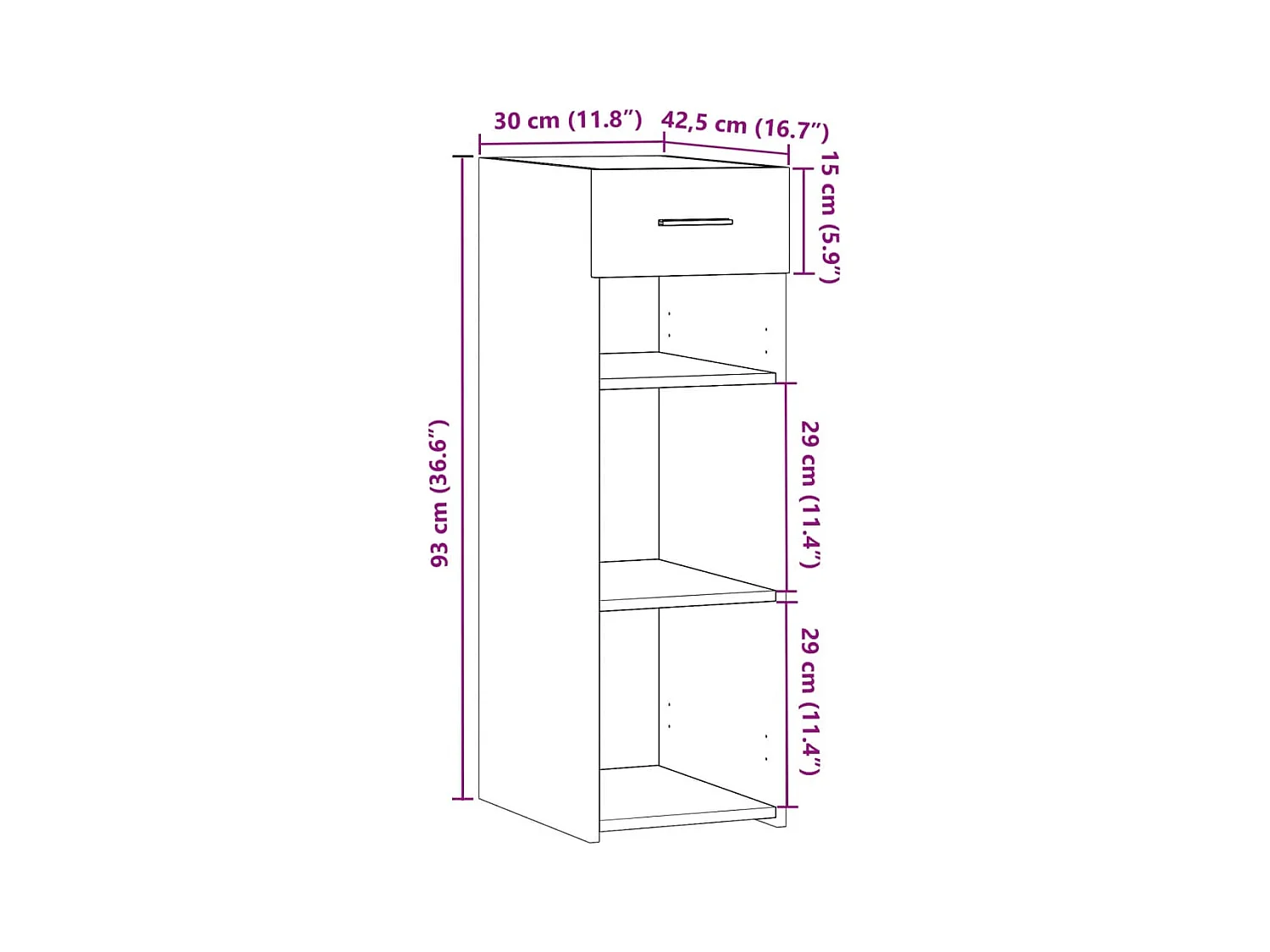 Buffet sonoma gris 30x42,5x93 cm bois d'ingénierie