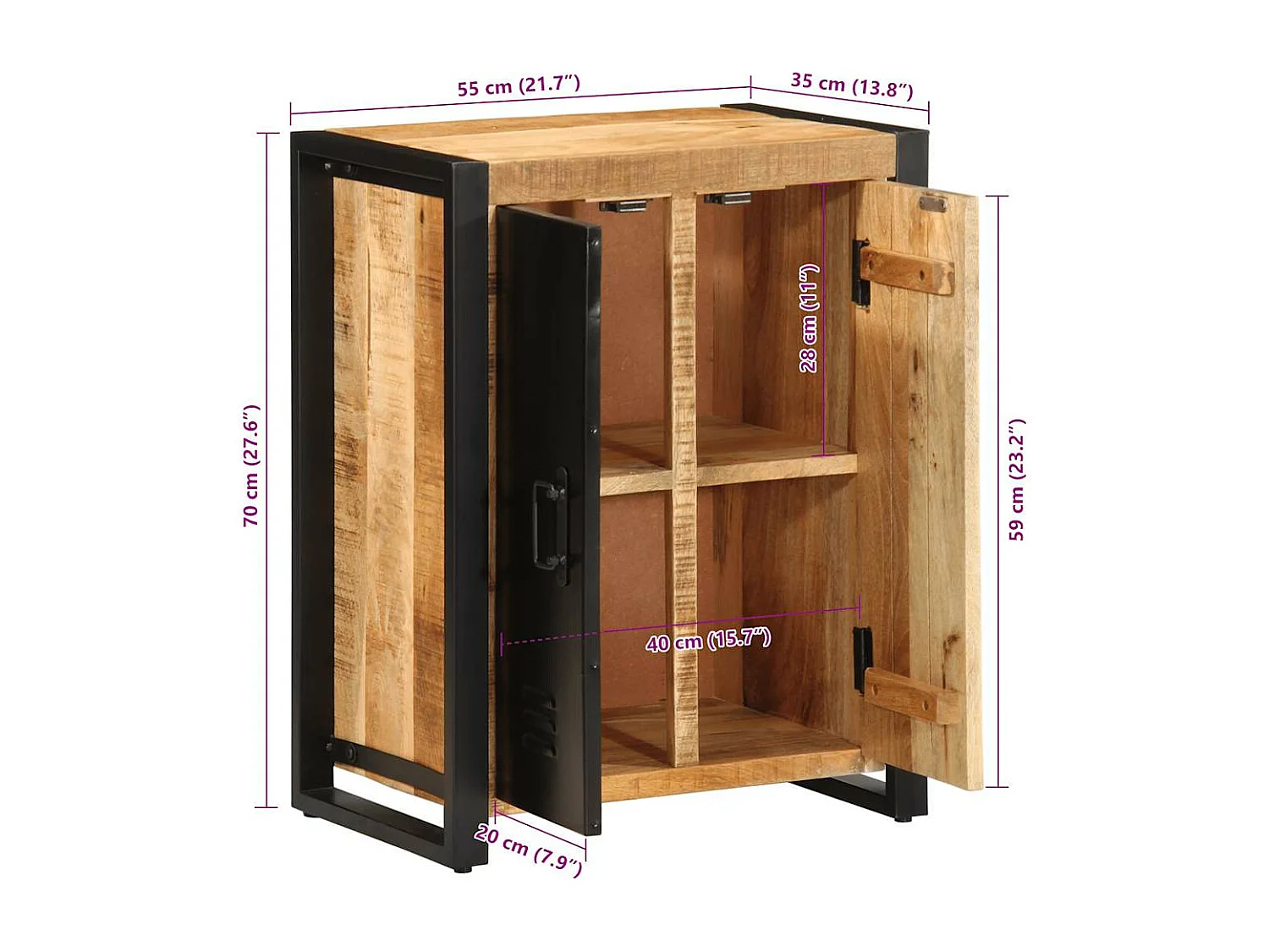 Buffet 55x35x70 cm bois de manguier brut massif