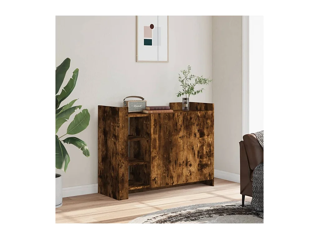 Dressoir 100x35x75 cm bewerkt hout gerookt eikenkleurig