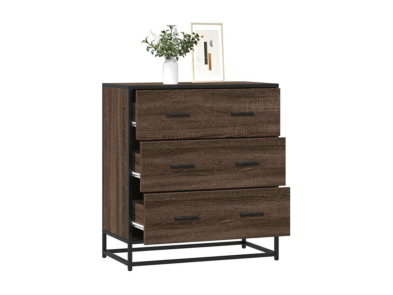 Buffet chêne marron 68x35x76 cm bois d'ingénierie et métal