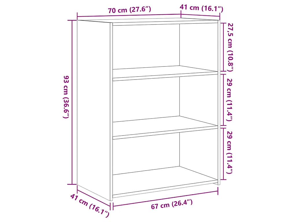 Dressoir 70x41x93 cm bewerkt hout bruin eikenkleur