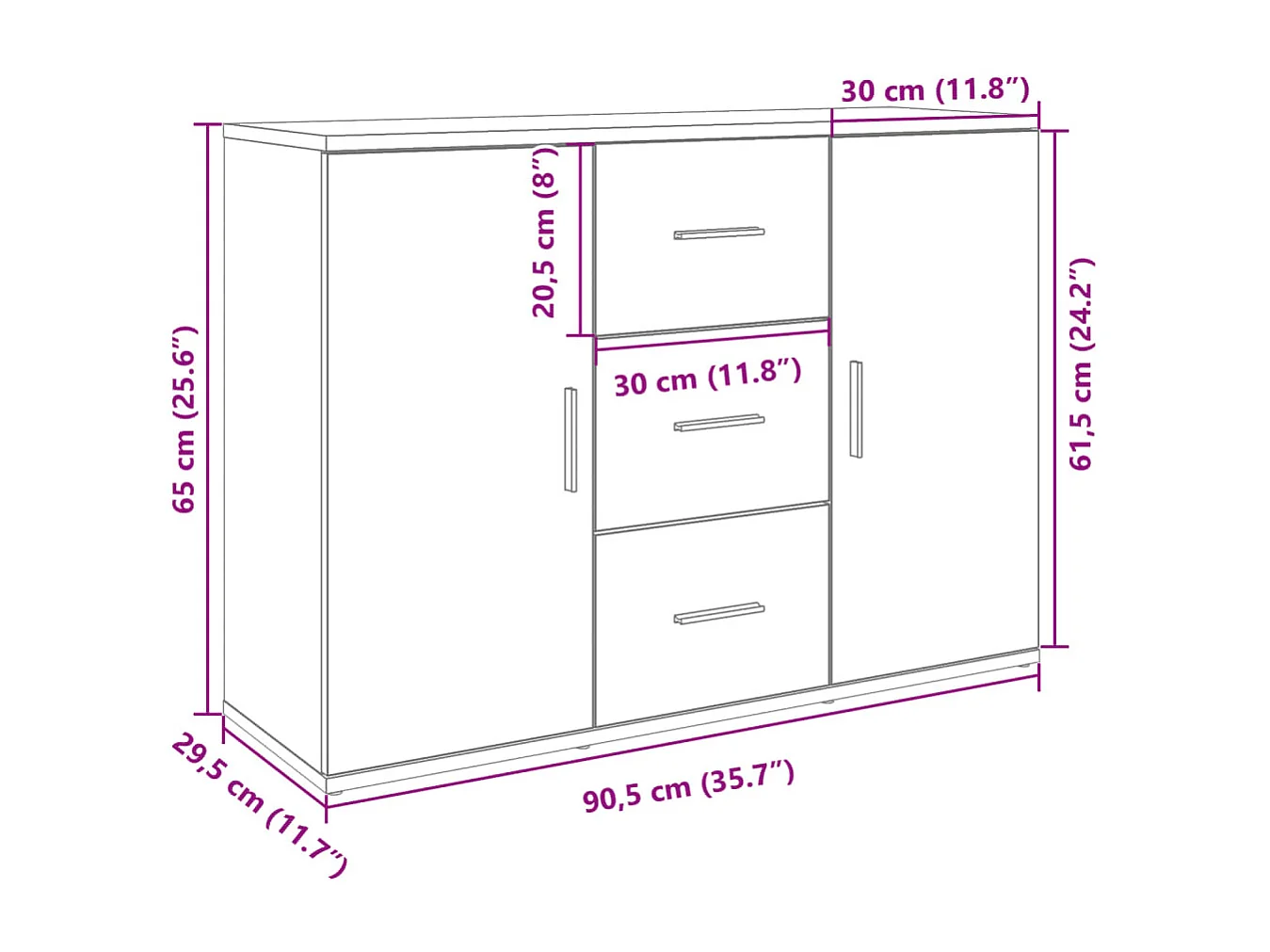 Buffet noir 90,5x29,5x65 cm bois d'ingénierie