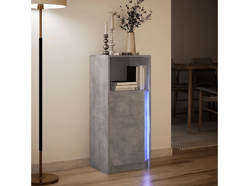 Buffet avec LED gris béton 42,5x34x100 cm bois d'ingénierie