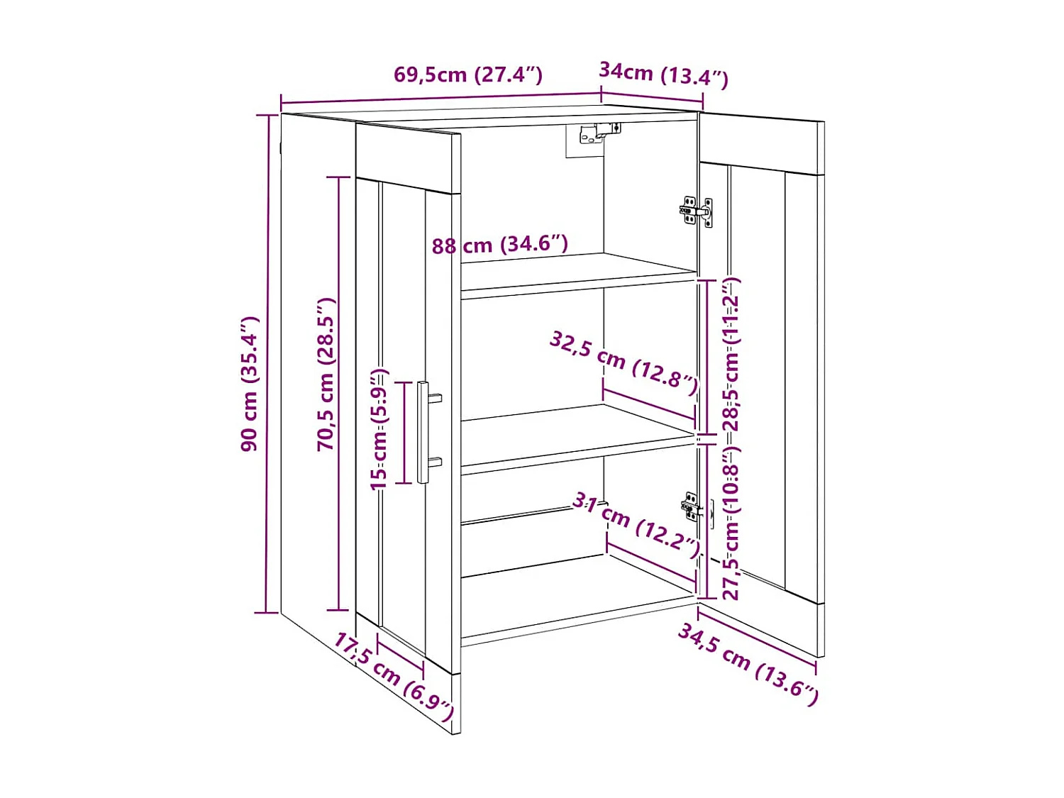 Credenza Rovere Artigianale 69,5x34x90 cm in Legno Multistrato