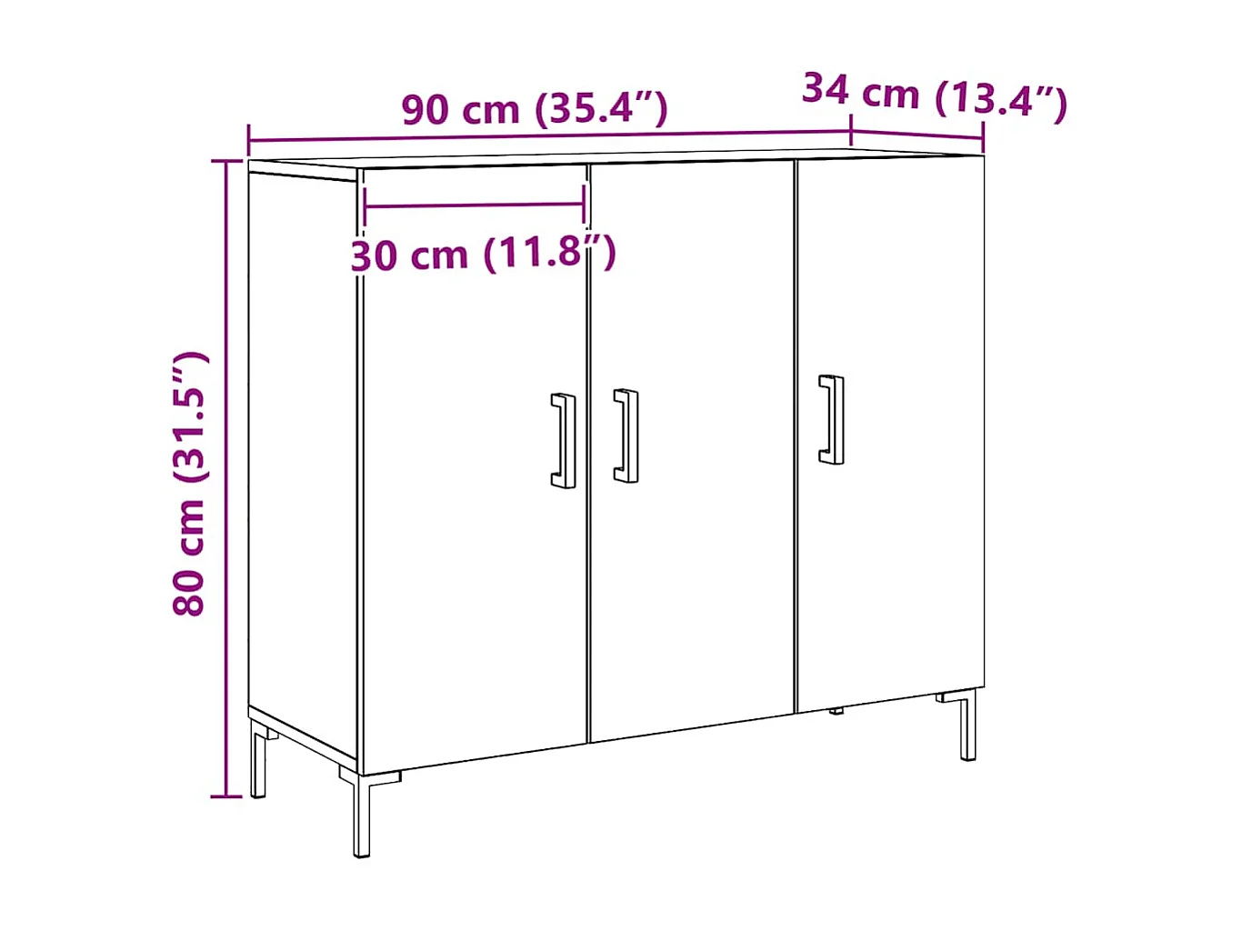 Buffet chêne artisanal 90x34x80 cm bois d'ingénierie
