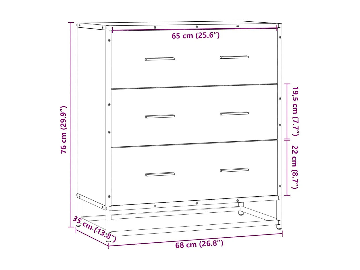 Buffet sonoma gris 68x35x76 cm bois d'ingénierie et métal