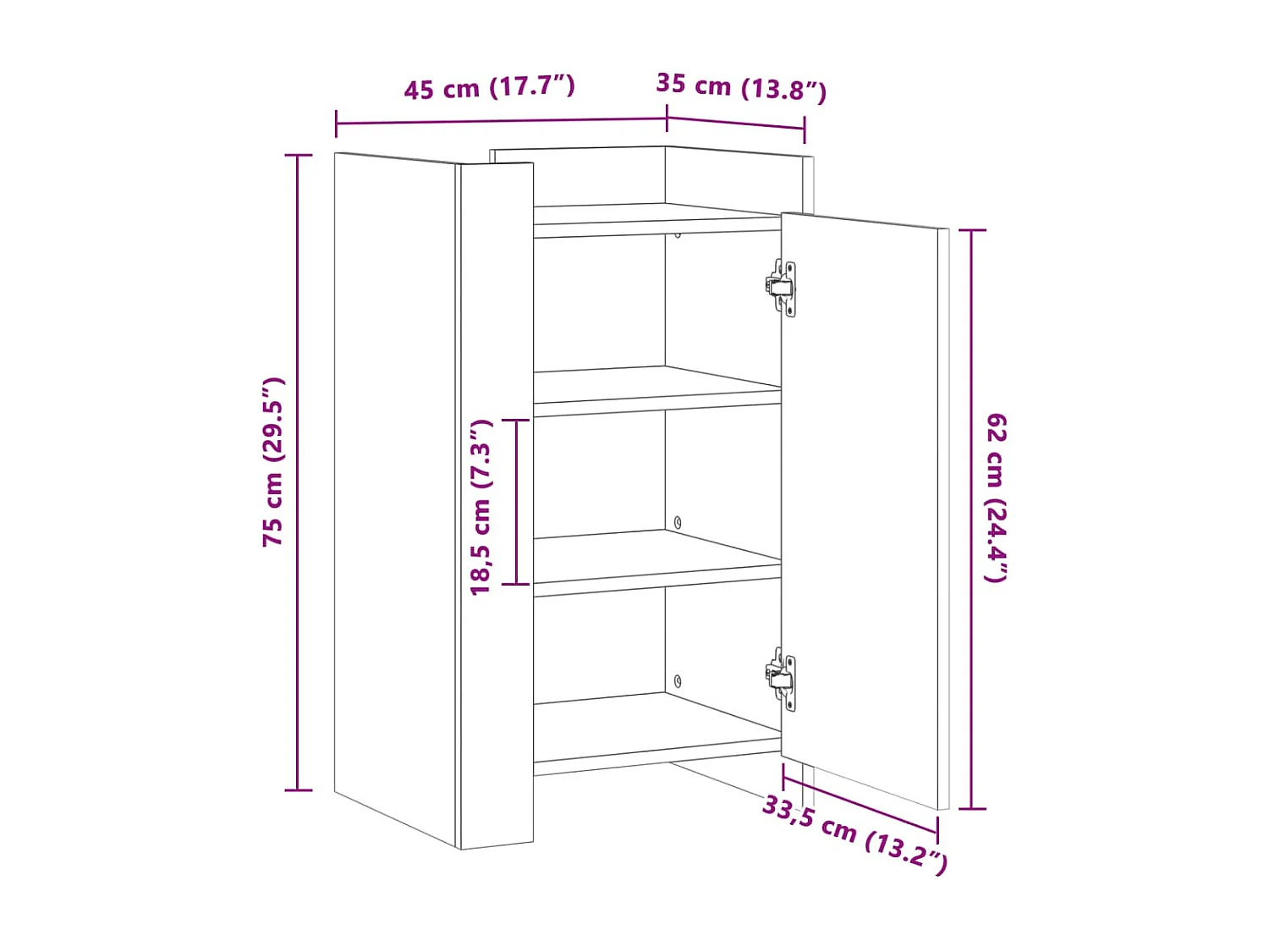 Buffet blanc 45x35x75 cm bois d'ingénierie
