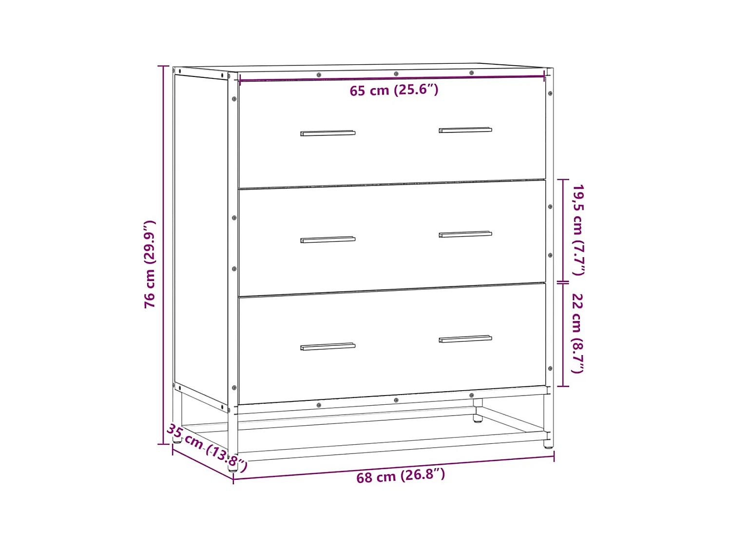 Buffet chêne sonoma 68x35x76 cm bois d'ingénierie et métal