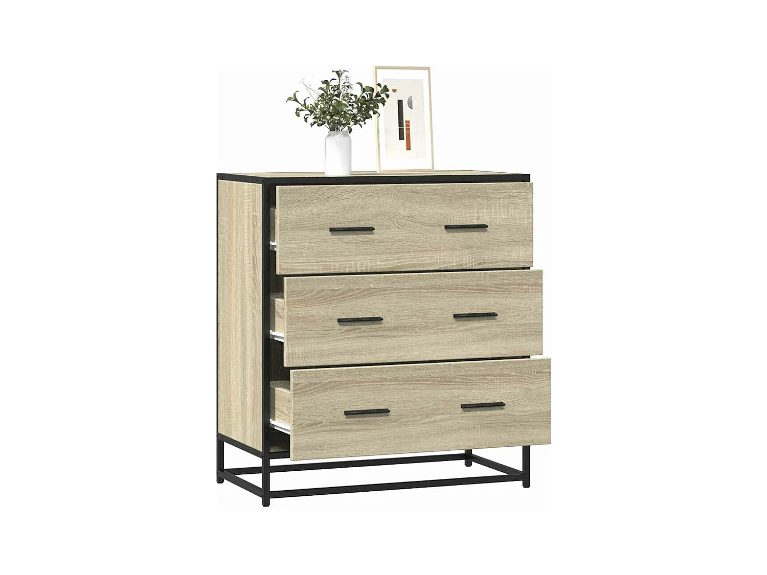 Buffet chêne sonoma 68x35x76 cm bois d'ingénierie et métal