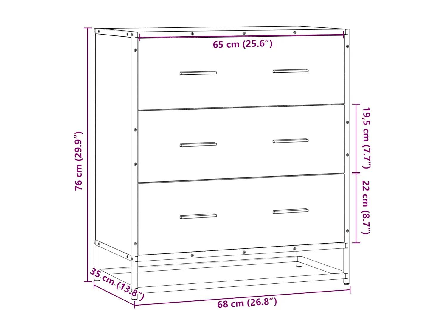 Buffet chêne sonoma 68x35x76 cm bois d'ingénierie et métal