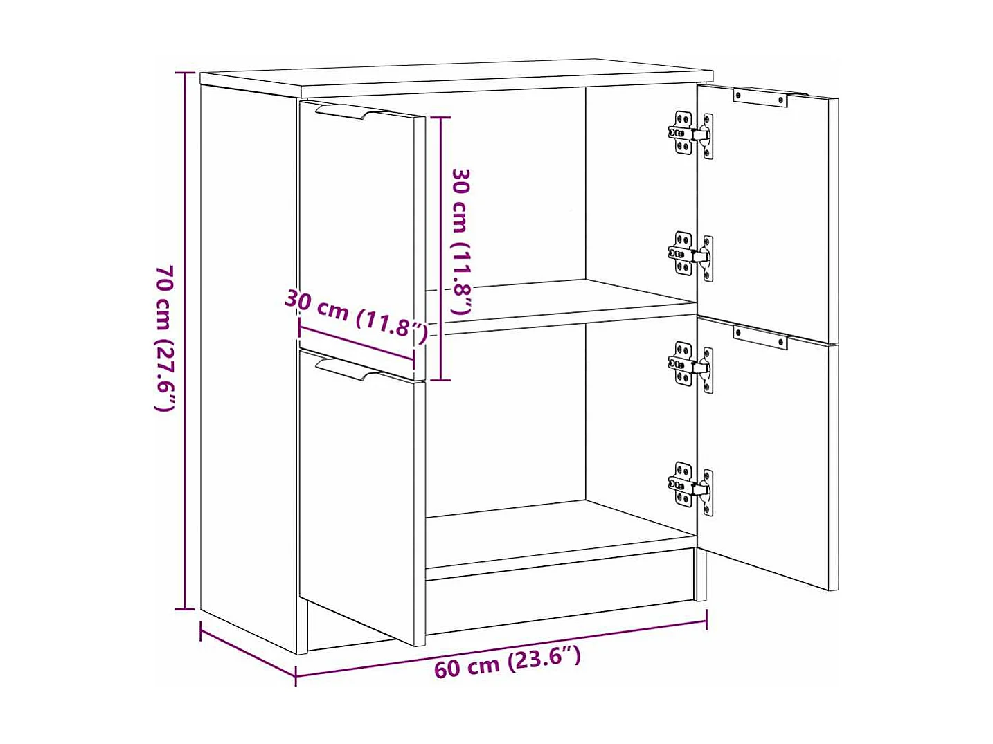 Buffet chêne artisanal 60x30x70 cm bois d'ingénierie