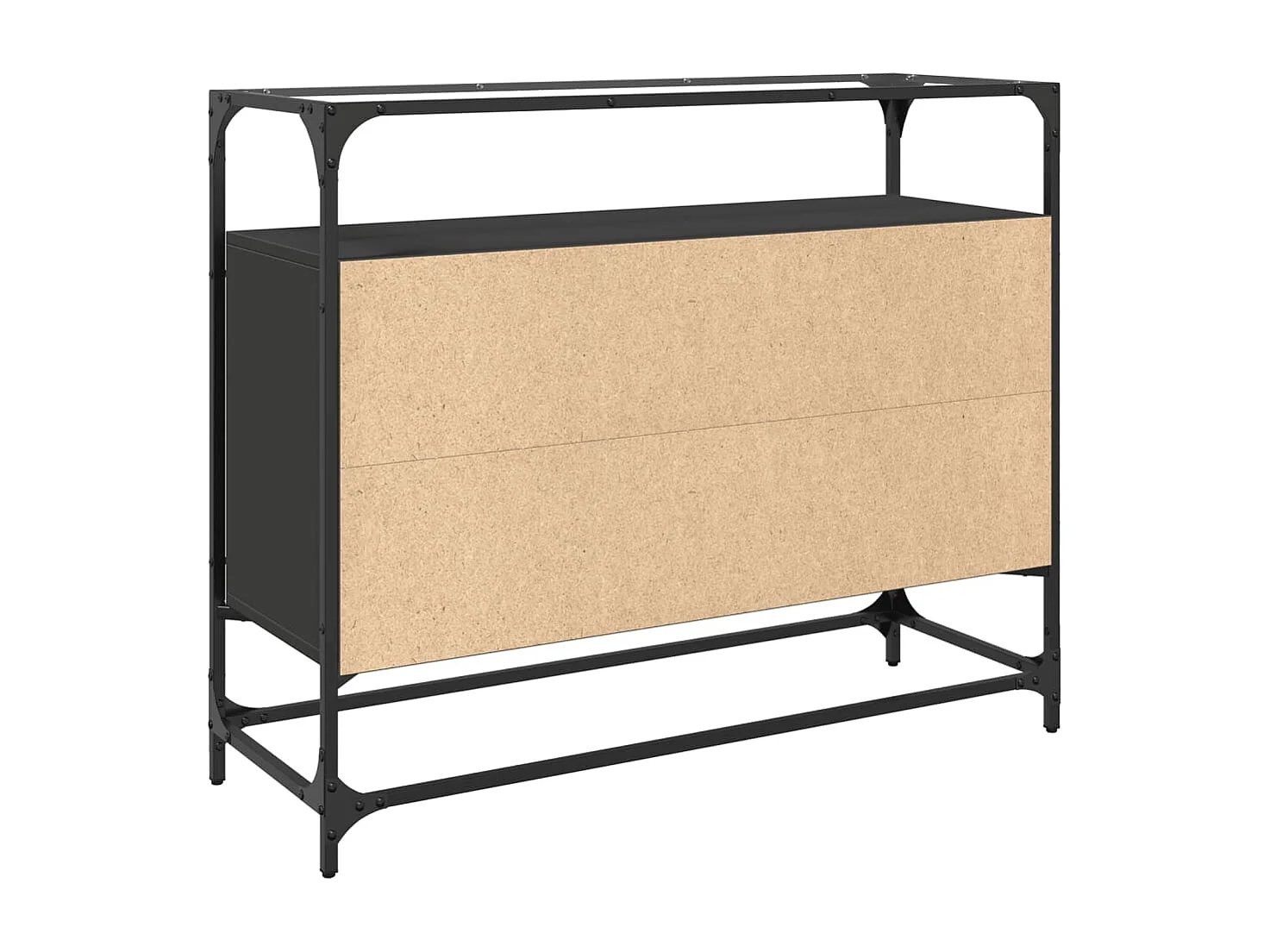 Credenza con Piano in Vetro Nero 98x35x81cm Legno Multistrato