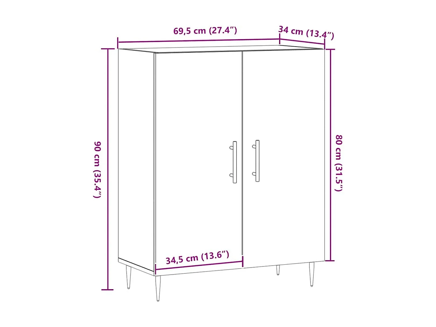 Buffet chêne artisanal 69,5x34x90 cm bois d'ingénierie