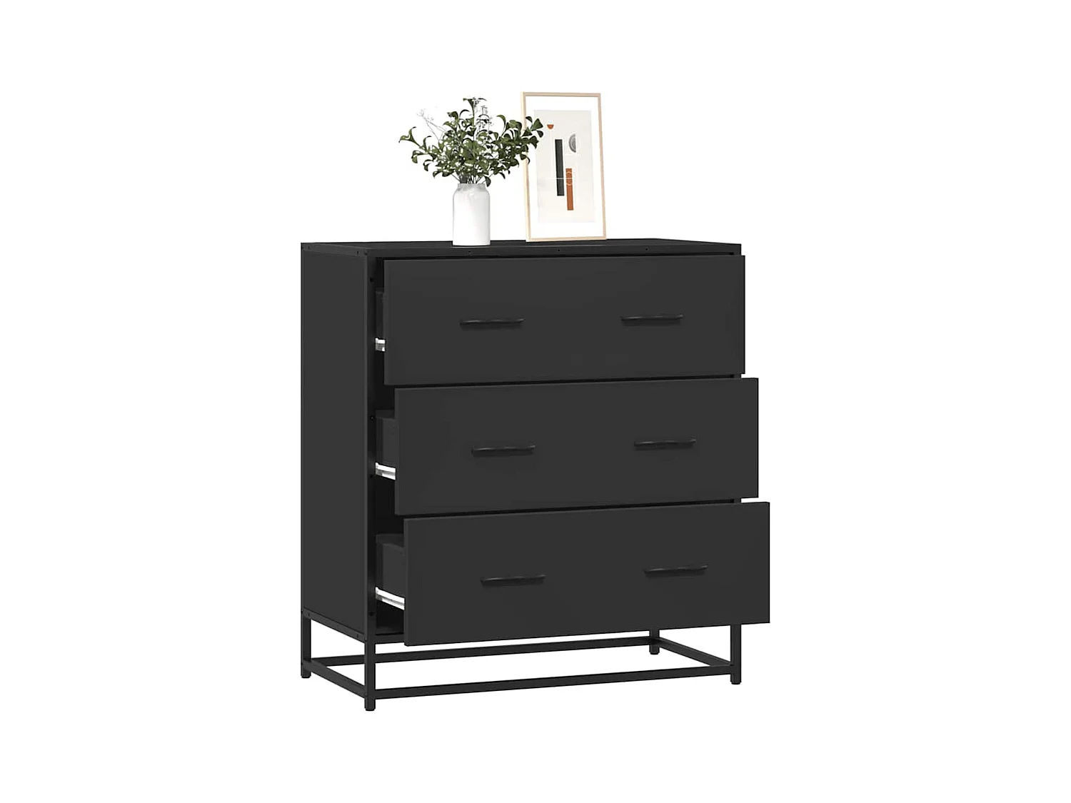 Buffet noir 68x35x76 cm bois d'ingénierie et métal