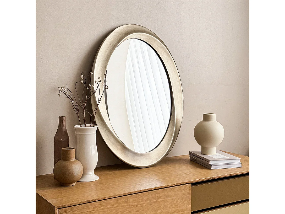 Miroir mural ovale vintage pour décoration salon - 60x80cm miroir avec cadre doré pour décoration murale 80x60cm