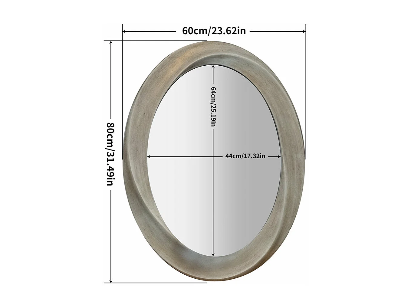 Miroir mural ovale vintage pour décoration salon - 60x80cm miroir avec cadre doré pour décoration murale 80x60cm