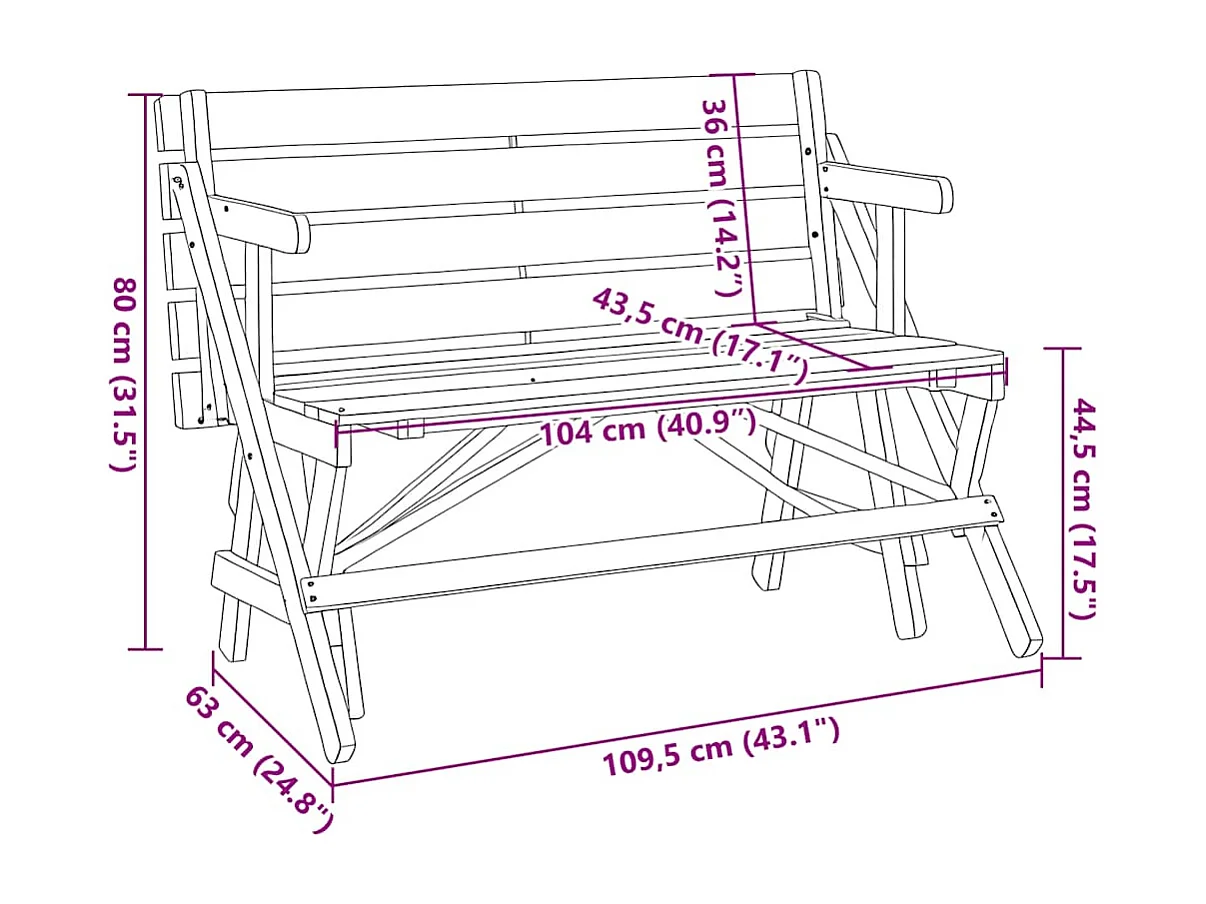 Picknicktisch mit Bänken 2-in-1 Massivholz Tanne