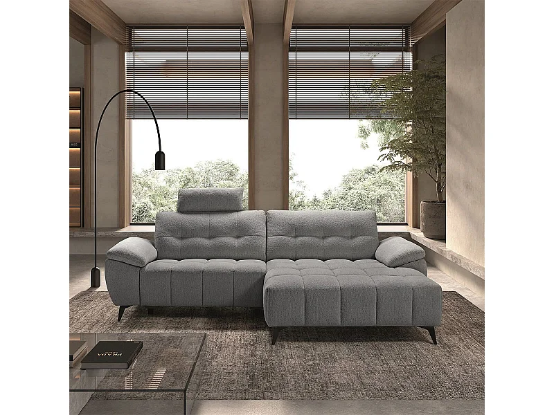 VILLALBA - Canapé Relax Méridienne droite Têtières Réglables Tissu Bubble Gris foncé