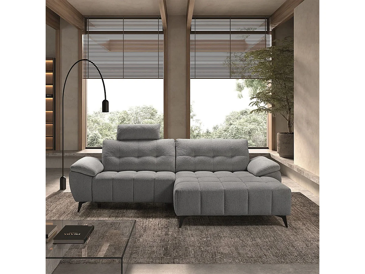 VILLALBA - Canapé Relax Méridienne droite Têtières Réglables Tissu Bubble Gris foncé