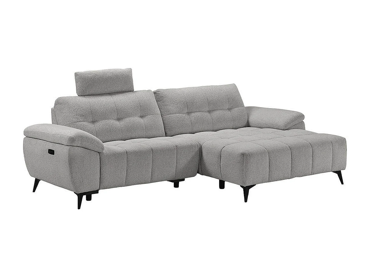 VILLALBA - Canapé Relax Méridienne droite Têtières Réglables Tissu Bubble Gris foncé