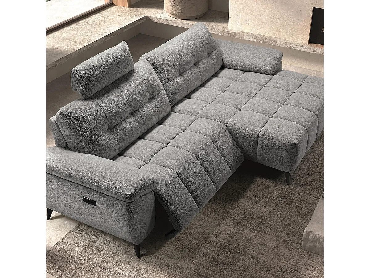 VILLALBA - Canapé Relax Méridienne droite Têtières Réglables Tissu Bubble Gris foncé