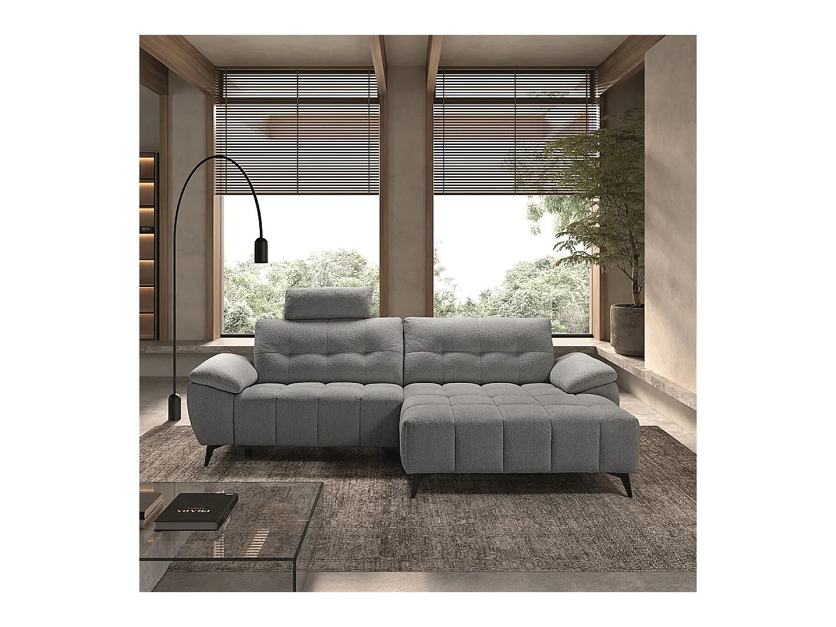 VILLALBA - Canapé Relax Méridienne droite Têtières Réglables Tissu Bubble Gris foncé