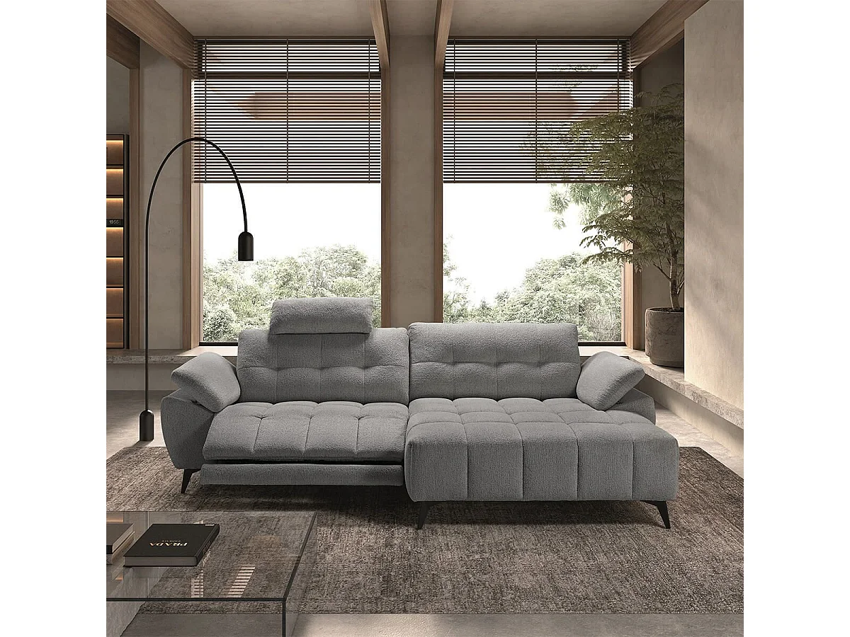 VILLALBA - Canapé Relax Méridienne droite Têtières Réglables Tissu Bubble Gris foncé