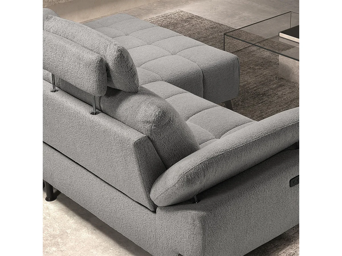 VILLALBA - Canapé Relax Méridienne droite Têtières Réglables Tissu Bubble Gris foncé