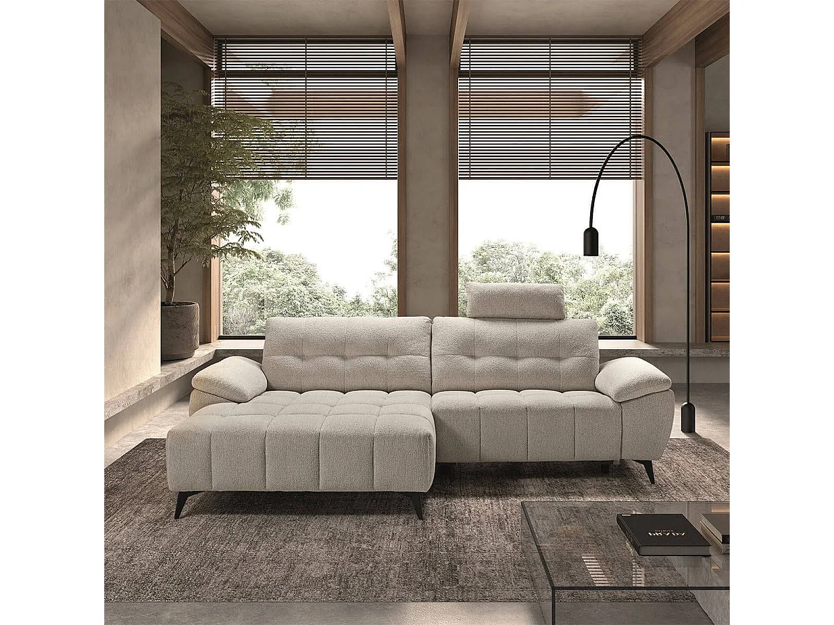 VILLALBA - Canapé Relax Méridienne gauche Têtières Réglables Tissu Bubble Beige