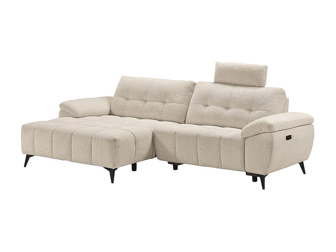 VILLALBA - Canapé Relax Méridienne gauche Têtières Réglables Tissu Bubble Beige