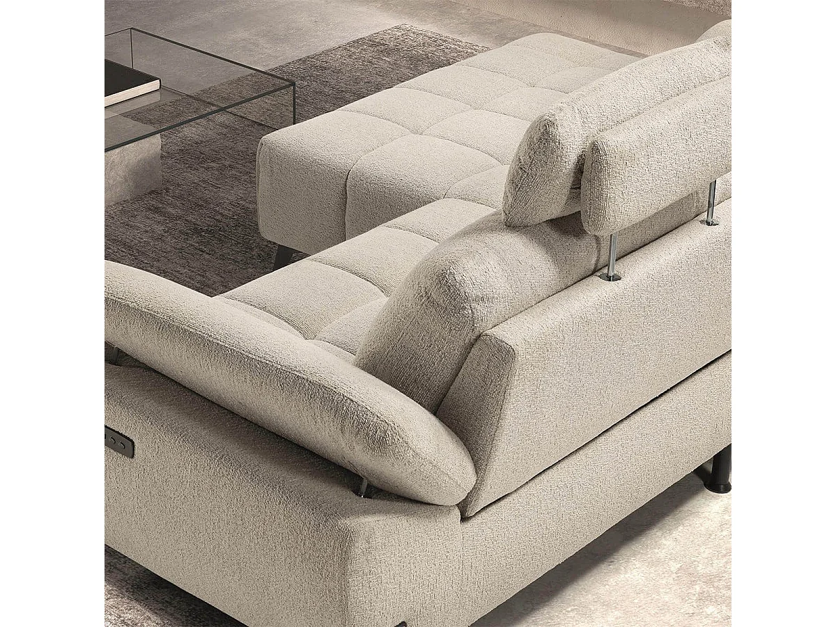 VILLALBA - Canapé Relax Méridienne gauche Têtières Réglables Tissu Bubble Beige