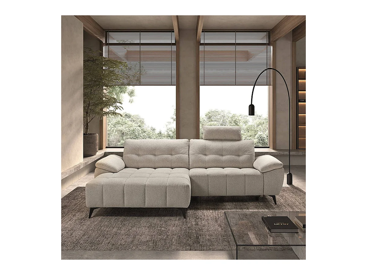 VILLALBA - Canapé Relax Méridienne gauche Têtières Réglables Tissu Bubble Beige
