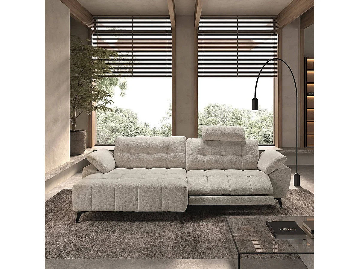 VILLALBA - Canapé Relax Méridienne gauche Têtières Réglables Tissu Bubble Beige