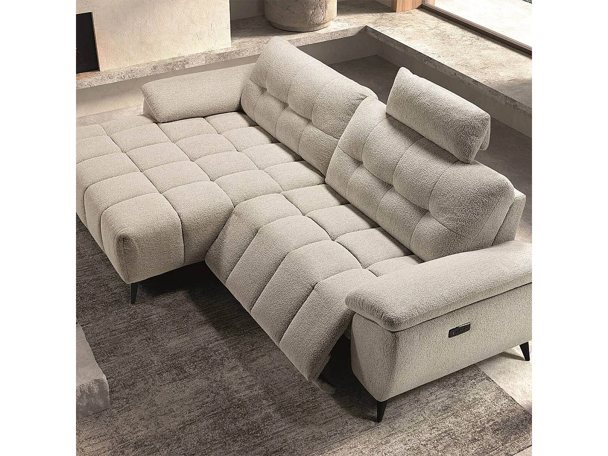 VILLALBA - Canapé Relax Méridienne gauche Têtières Réglables Tissu Bubble Beige