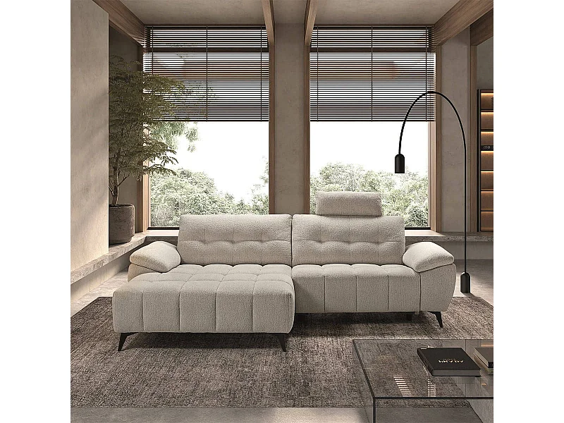 VILLALBA - Canapé Relax Méridienne gauche Têtières Réglables Tissu Bubble Beige