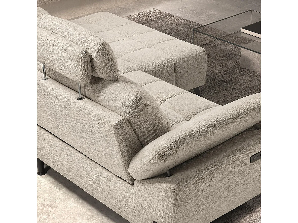 VILLALBA - Canapé Relax Méridienne droite Têtières Réglables Tissu Bubble Beige