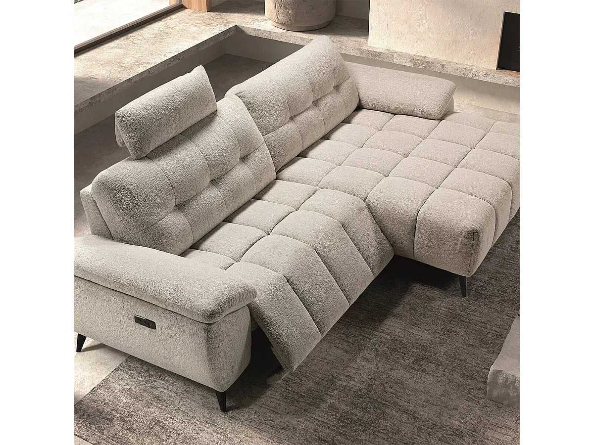 VILLALBA - Canapé Relax Méridienne droite Têtières Réglables Tissu Bubble Beige