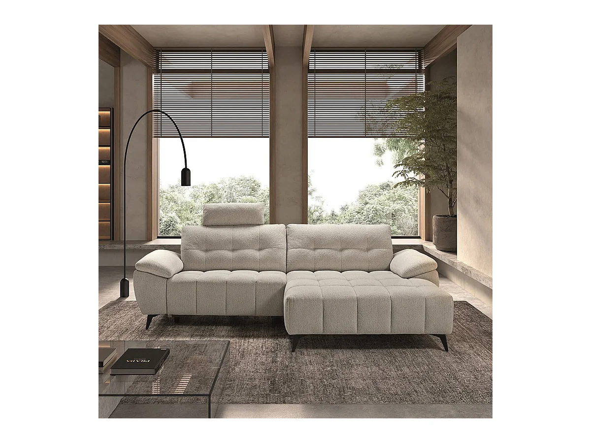 VILLALBA - Canapé Relax Méridienne droite Têtières Réglables Tissu Bubble Beige
