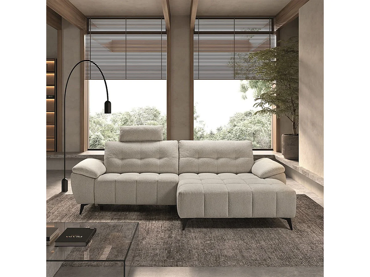 VILLALBA - Canapé Relax Méridienne droite Têtières Réglables Tissu Bubble Beige